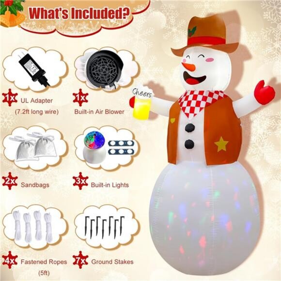 8FT Funny Christmas Inflatable Outdoor Decor, Giant Inflatable Cowboy Snowman - Picture 4 of 7